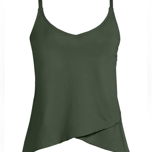 Land’s End Plus Standard tulip hem soft adjustable tankini top olive Green Var - Picture 1 of 5